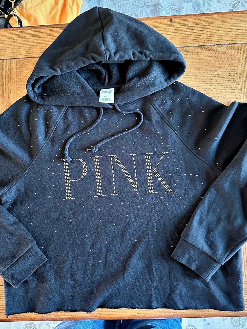 Victoria's Secret PINK Pullover Hoodie Rhinestone Hoodie in Black Size